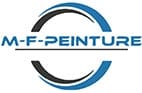 Logo M-F-PEINTURE bleu et noir avec arcs de cercle stylisés, expert en travaux de peinture de bâtiment.